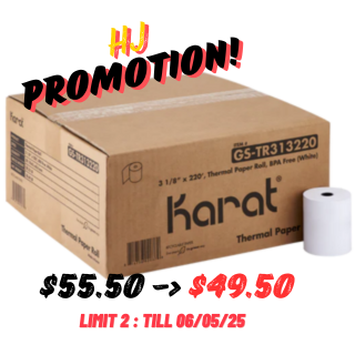 GS-TR313220 3 1/8"x220' Thermal Paper Rolls, White/50Roll