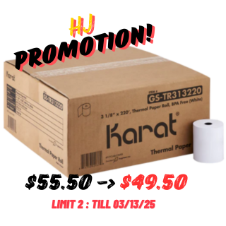 GS-TR313220 3 1/8"x220' Thermal Paper Rolls, White/50Roll